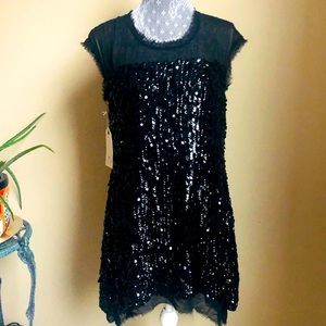 Madison Marcus Sequined Chiffon Black  Dress NWT